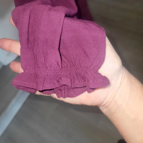 Idyllwind Womens Smock Long‎ Sleeve Mini Dress Burgundy Lace Up Tassels Boho M - Picture 5 of 8